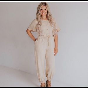 Ashley LeMieux tan jumpsuit size small